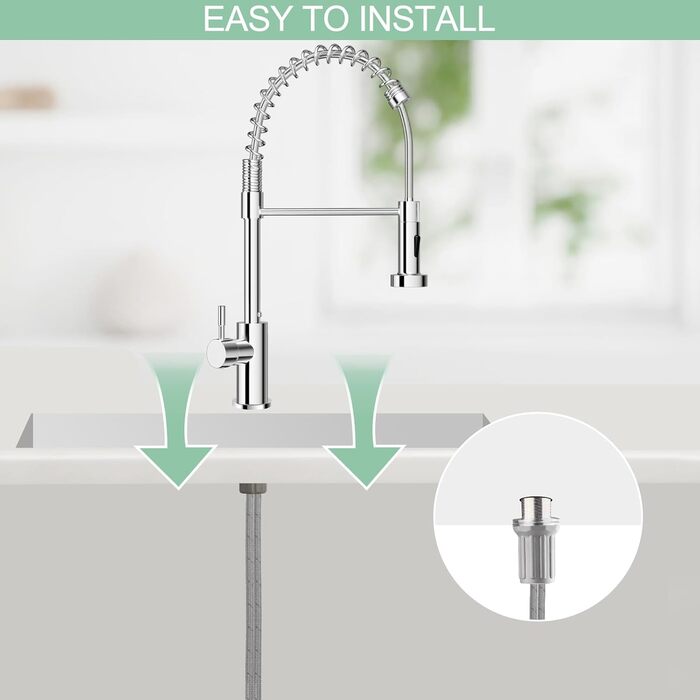 Кухонний змішувач з висувною лійкою, 360° поворот, 2 режими струменя, нержавіюча сталь, хром