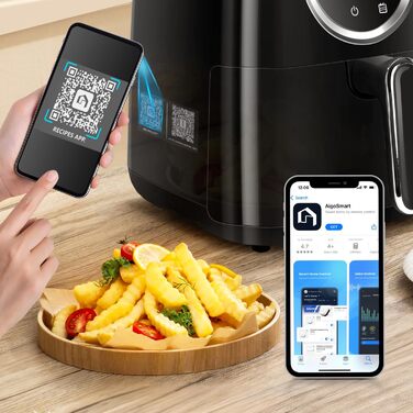 Аерофритюрниця Aigostar XL 7.45л з функцією піци, сенсорним екраном та металевим корпусом (Чорно-срібна)