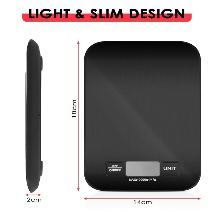 Кухонні ваги Tekenewbse: цифрові, 10 кг, точність 1 г, LCD-дисплей, чорний колір. Ідеально для приготування їжі та випічки.