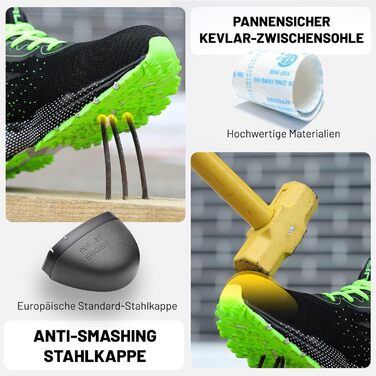 Черевики робочі чоловічі Furuian, спортивні, дихаючі, з металевим підноском (43 EU, зелені)