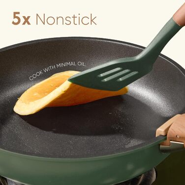 Набір посуду Carote 18 предметів темно-зеленого кольору з керамічним антипригарним покриттям для індукційних плит, знімні ручки, безпечний (PFOA-free), термостійкий, компактне зберігання