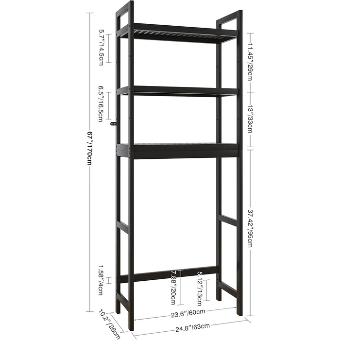 SMIBUY Toilet Shelf, Bamboo Toilet Rack, Adjustable Washing Machine Shelf, Bathroom Shelf with 3 Storage Layers, Space-Saving, Easy to Assemble (Black)