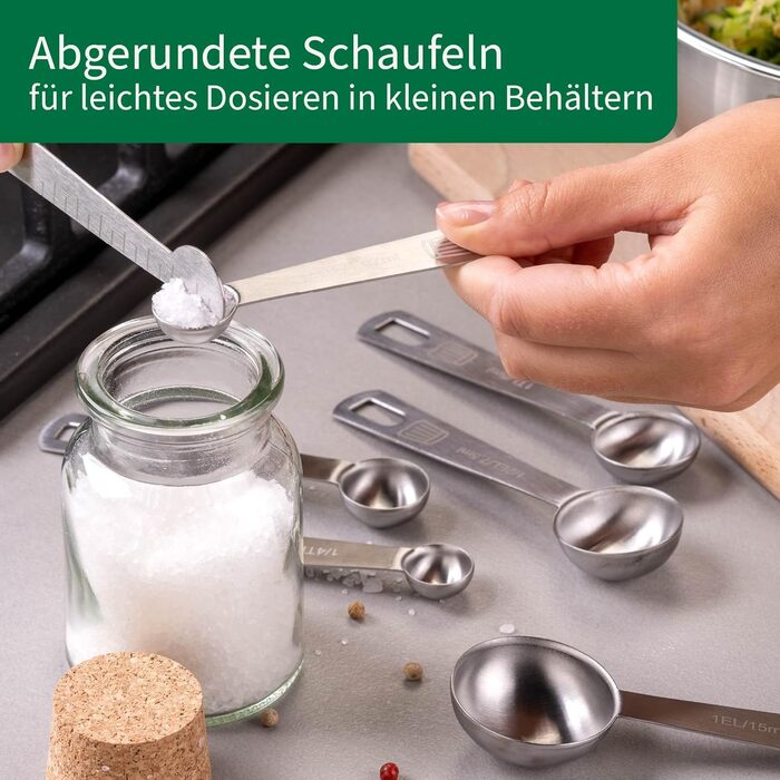 Набір мірних ложок Fackelmann Premium з нержавіючої сталі, 7 шт., гравійовані розміри, для спецій та рідин, придатні для миття в посудомийній машині