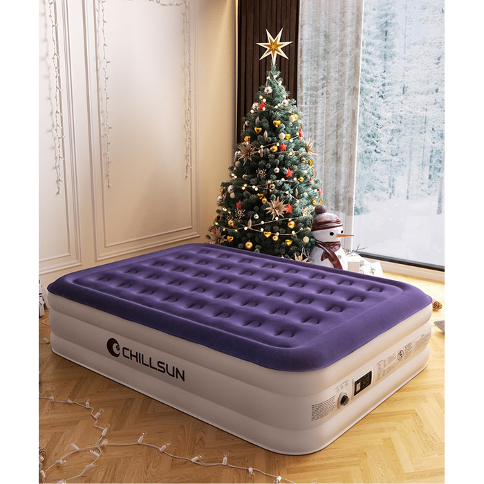 Надувна ліжко ChillSun для 1 особи з вбудованим насосом, 190x100x40 см. Самостійно надувна кемпінгова матрац для дому, гостьової кімнати та подорожей (41 см Queen)
