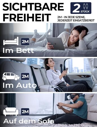 Кабель USB-C 2 шт. LISEN 240W, 2 метри, темно-синій. Сумісний з Samsung Galaxy S24 Ultra, MacBook Pro/Air, Galaxy S25/S23, iPhone 17/16/15 Pro, iPad Pro/Air