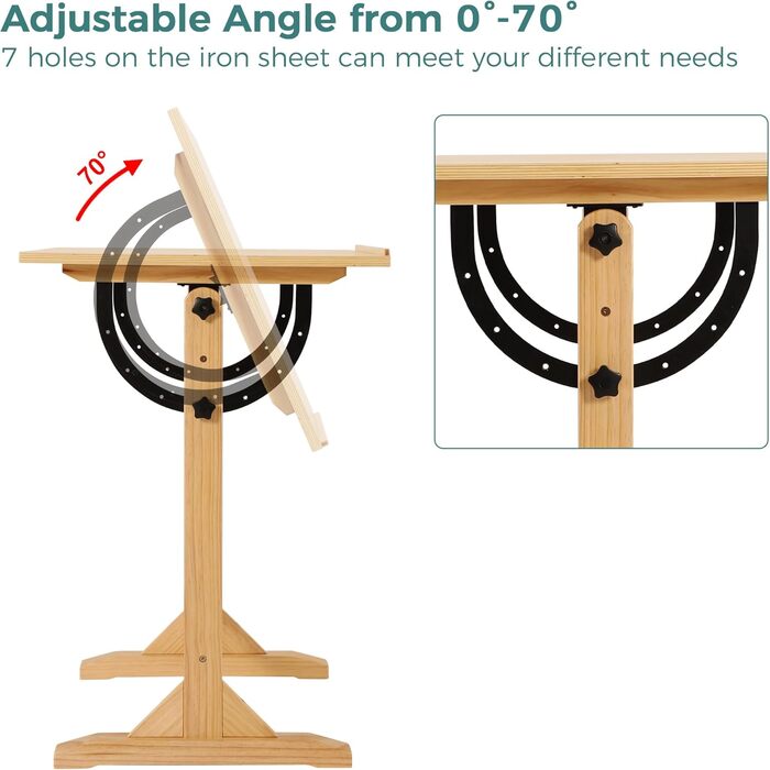 VISWIN Adjustable Drawing Table - Large Wooden Art Desk for Artists - Height & Angle Adjustable, Solid Pine Wood, Studio Easel Table for Painting & Drawing