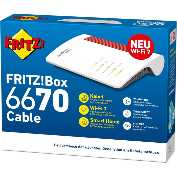Роутер FRITZ!Box 6670 Cable: Wi-Fi 7, DOCSIS 3.1, Zigbee, LAN 2.5Gbps