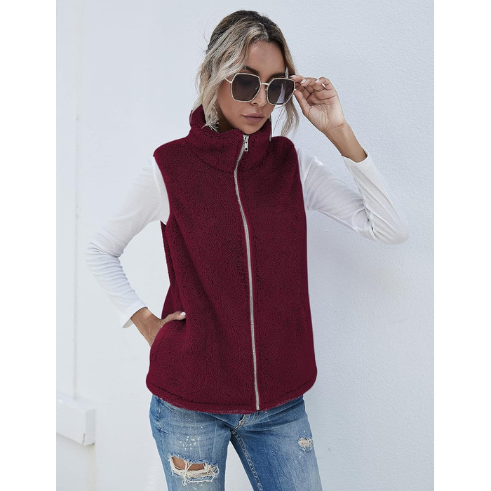Жіноча жилетка Rapbin з м'якого флісу Teddy, тепла безрукавка на осінь/зиму, плюшева куртка, легка повсякденна однотонна жилетка, жіночий осінній плащ XXL, бордовий колір