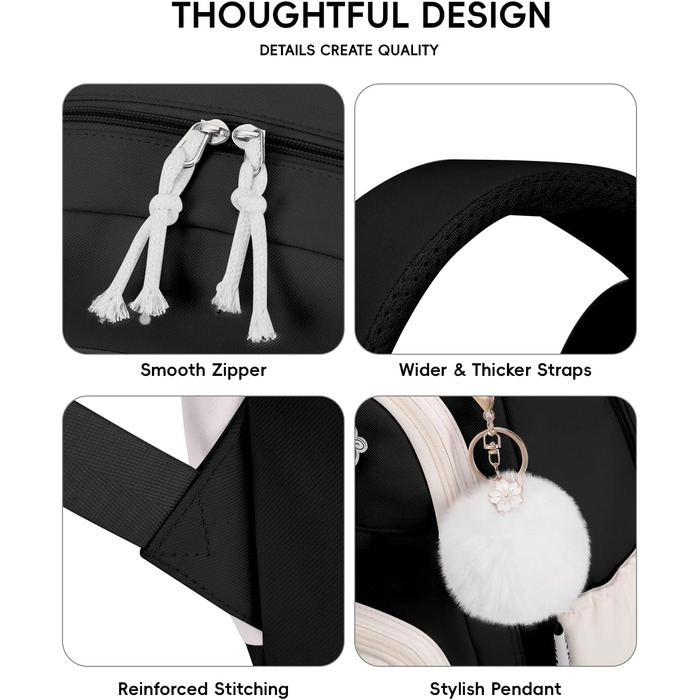 Рюкзак Tanou для дівчаток, шкільний набір: рюкзак, сумка через плече та пенал, чорний