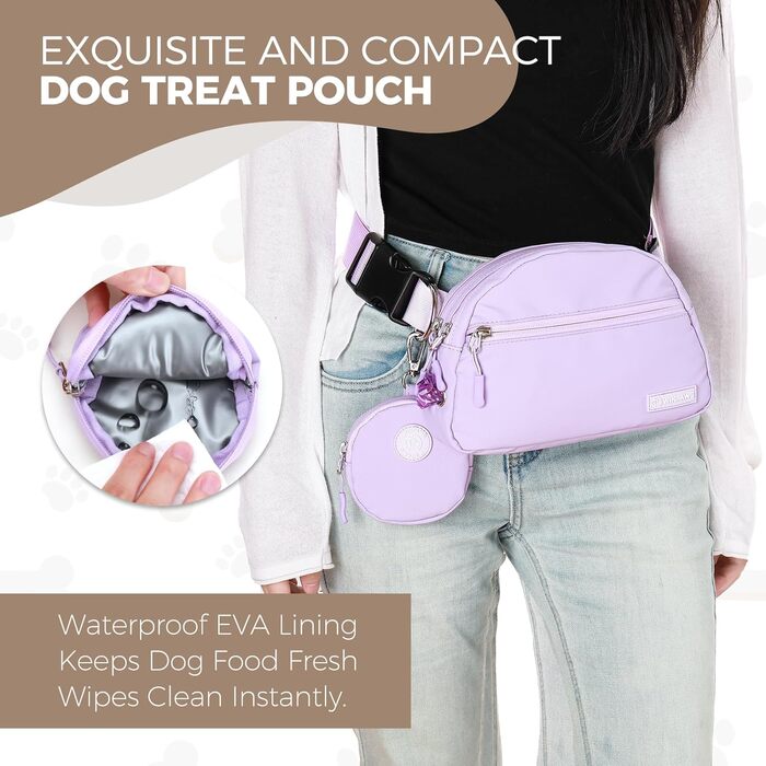 Сумка для дресирування собак Leckerlibeutel, з невеликим кишеньковим мішечком, вбудованим диспенсером для пакетів та тримачем для собачих екскрементів, кремового кольору (лавандовий)