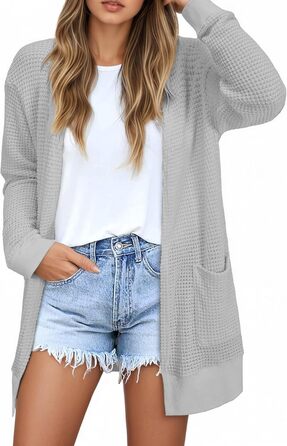 Кардиган чоловічий Daen Langar Casual Lang Elegant з відкритим передом, в'язаний, з кишенями (3XL, світло-сірий)