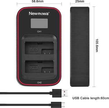 Зарядний пристрій Newmowa з LCD-дисплеєм Dual USB для Canon LP-E8 та камер Canon EOS 550D, 600D, T2i, T3i, T4i, T5i