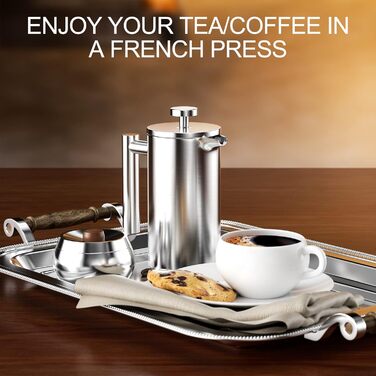 French Press Uootach 350 мл: кавоварка з нержавіючої сталі з потрійним фільтром для дому, подорожей та кемпінгу (срібна)