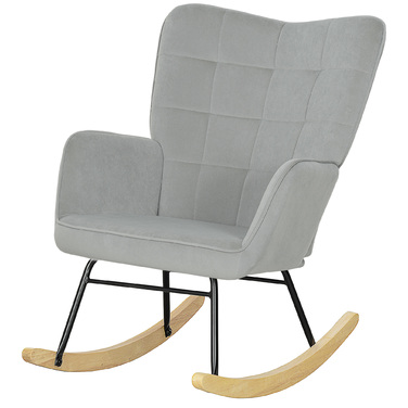 HOMCOM Rocking Chair, Rocking Armchair with Velvet Look, Armrests, Chair with Wooden Skids, Reclining Chair for Living Room, Bedroom, Light Grey | Aosom
