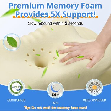 Подушка для шиї Ehomfory з ефектом пам'яті, дихаюча, ергономічна, сіра. Підходить для сну на боці, спині та животі.