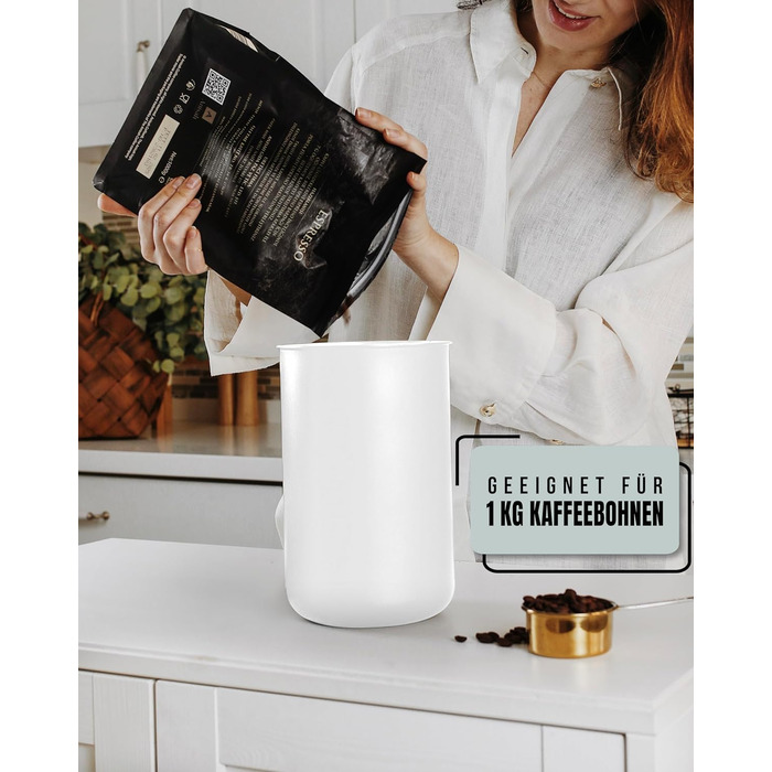 Контейнер для кави KC Kitchen & Co. на 1 кг, нержавіюча сталь, вакуумний клапан, 2800 мл, матовий білий