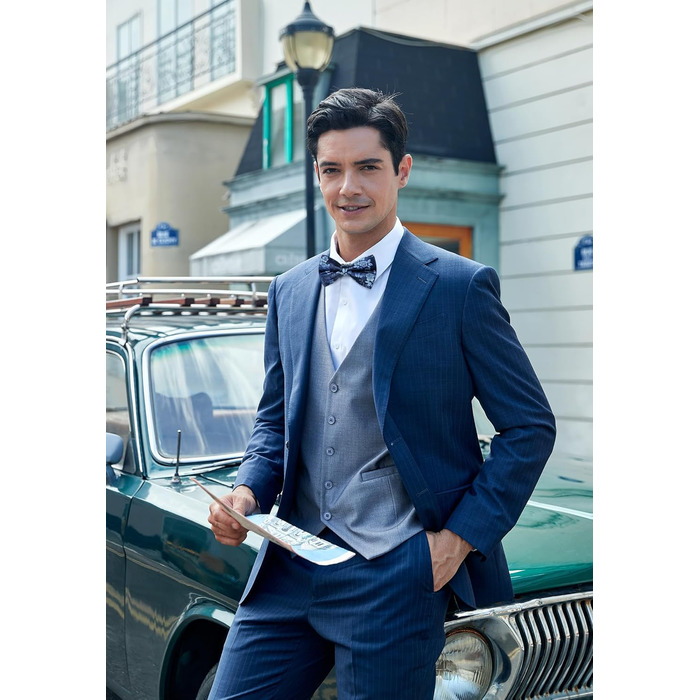 Метелик HISDERN для чоловіків з кишеньковим хустинкою, однотонний, регульований, для смокінгу, весілля, вечірки, синій та білий