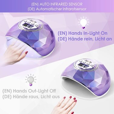 Лампа для сушіння нігтів Janolia 86W UV LED з сенсором та LCD дисплеєм для гель-лаку. Професійна лампа для нігтів з 4 таймером, підходить для гель-лаку.