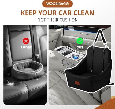 Автокрісло для собак середніх порід, переноска для тварин у машину з кріпленням ременем безпеки, знімне та пральне, регульовані ремені, 3 ремені (Чорний) Black Medium