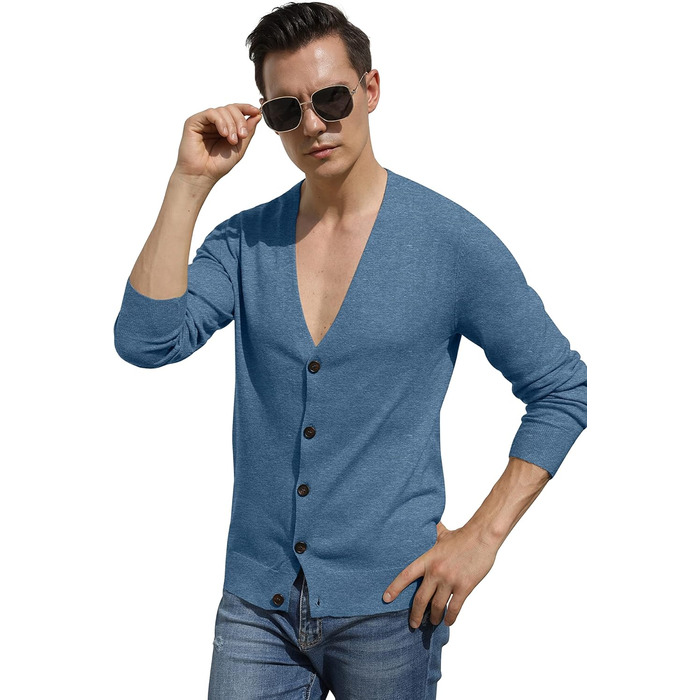 Чоловічий кардиган Hisir з V-подібним вирізом, легкий, елегантний, зимовий, класичний, з ґудзиками, синій, розмір L