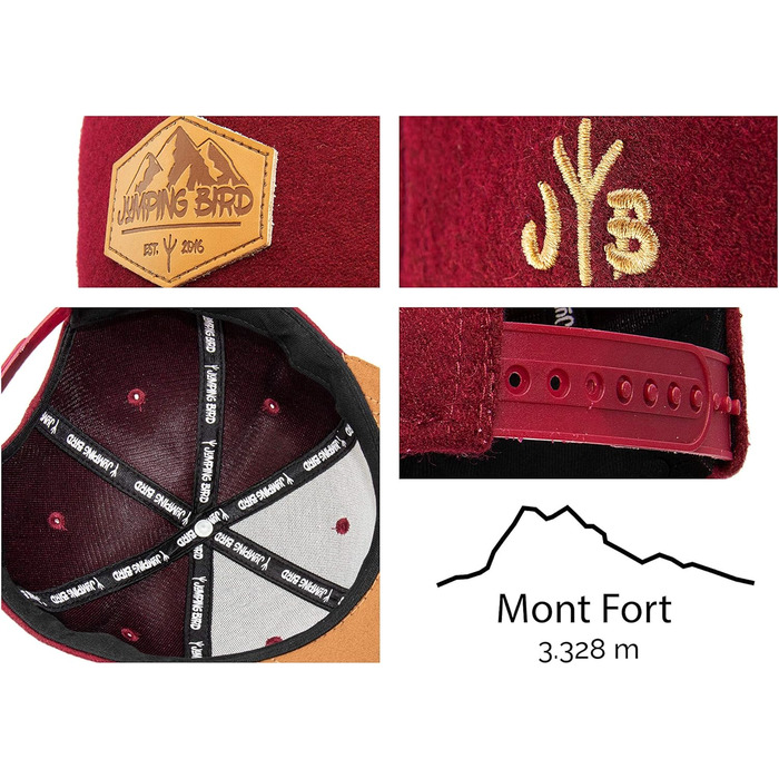 Кепка бейсболка Jumping Bird • Змінна регулювання • Фетровий матеріал • Унісекс • Темно-червоний колір