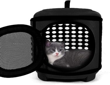 Складана переноска для кота, переноска для кота/маленьких собак, чорна, з м'яким матом