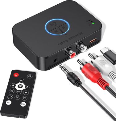 Bluetooth 5.4 Передавач/Приймач Аудіо з 3.5 мм/RCA, HiFi Bluetooth Адаптер для ТВ, Лаунч-спікерів та Проєкторів