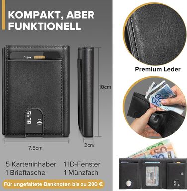 Чоловічий гаманець UNOSEKS: RFID захист, картхолдер, гаманець для монет, slim дизайн (шкіра, карбон, чорний)