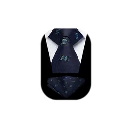 Чоловічий краватковий комплект HISDERN з принтом тварин: краватка та нагрудна хустинка (зелено-жовтий, універсальний розмір)