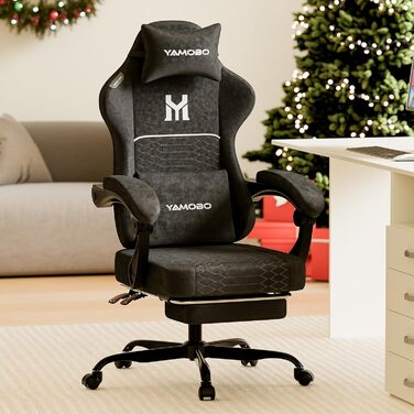 Геймерське крісло Ergonomisch з підлокітниками, підставкою для ніг, подушкою для попереку та голови, регульованою висотою, оббивка PU, сірий (Чорний)