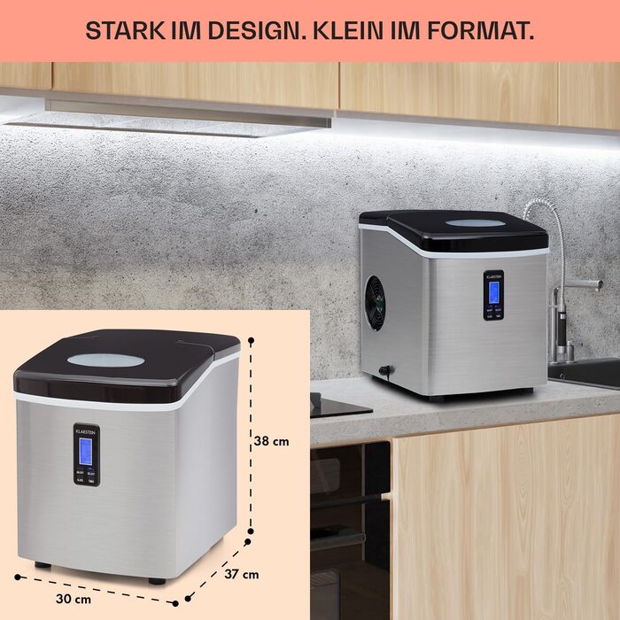 Машина для приготування льоду Klarstein Eiswürfelmaschine, 3.3 л, чорна, для 15 кг льоду, 2 розміри
