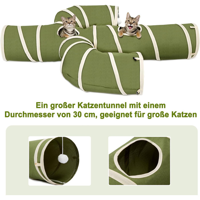 Cat Tunnel Toy, Collapsible Cat Tunnel for Indoor Cats, Interactive Peek-a-Boo Hole, Pet Tunnel with Cat Wand Toy (Cactus Shape, XXL (30cm*150cm))