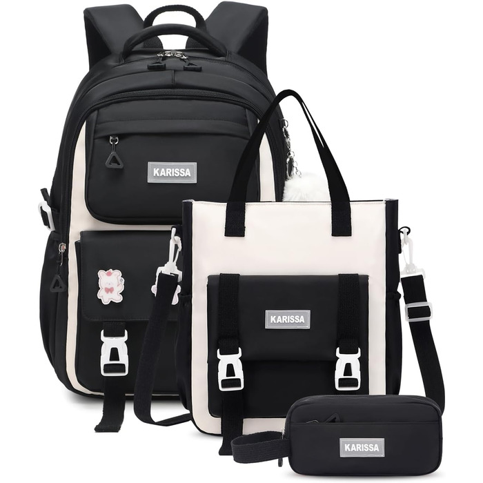 Шкільний рюкзак Tanou для підлітків, чорний, з пеналом та сумкою через плече, відділення для ноутбука 15,6 дюймів