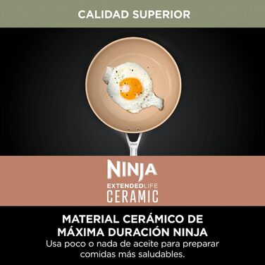 Сковорода керамічна Ninja 28 см з антипригарним покриттям, без PFAs, PFOA, свинцю й кадмію, для індукції, ручка з нержавіючої сталі, духовкова до 285°C, модель CW90028EUUKDB