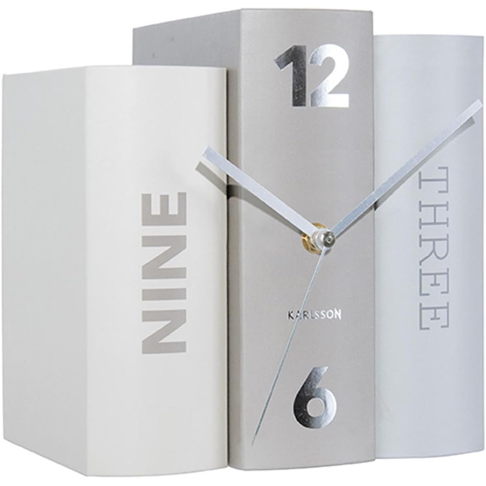 Karlsson KA5628 Table Clock, Trompe-l'oeil Books, Book, Grey, Hardboard and Metal, H20 x 20 x 15 cm