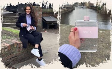 hydr | 425 ml flat water bottle for wallet and flexible cleaning brush | BPA-free square water bottle | leak-proof, slim water bottles for travel, small water bottle
