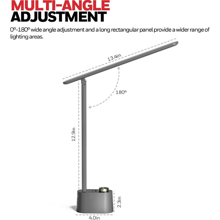 Лампа настільна Honeywell з USB-портом – регульована, для очей, для дому/офісу, складана, портативна, сіра, HWT-H01