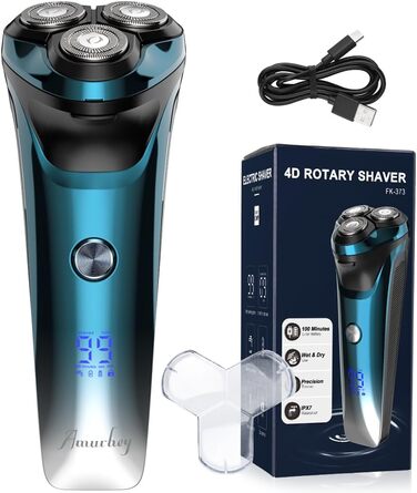 Електричний чоловічий бритва з тримером, USB-C, 120 хв роботи (блакитний)