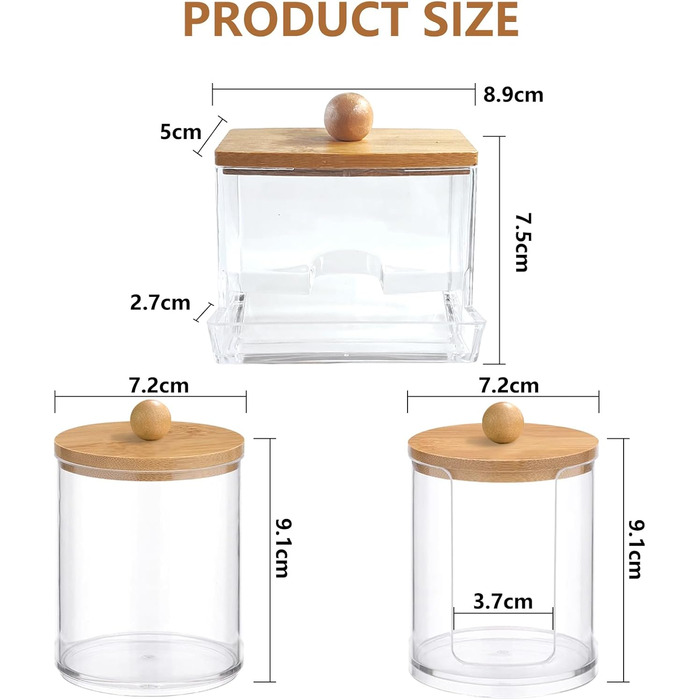 Контейнер для ватних паличок та дисків, акрил з бамбуковим кришками, прозорий. Організатор для макіяжу та ванної кімнати