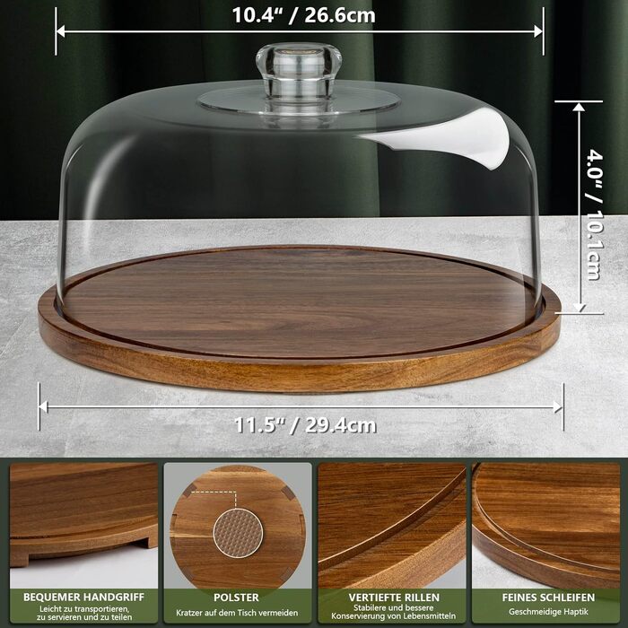 Тортене плата ANBOXIT з підставкою, тортовий стійка, таця для тортів з кришкою, тортовий дзвін з акрилу, дерев'яний стійка для тортів з кришкою.