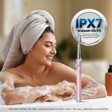 Електрична звукова зубна щітка JTF з очищувачем язика, 8 насадок, 5 режимів, функція пам'яті, таймер 2 хв, IPX7, швидка зарядка (3 год), для дорослих (блакитна), з додаванням алмазного порошку