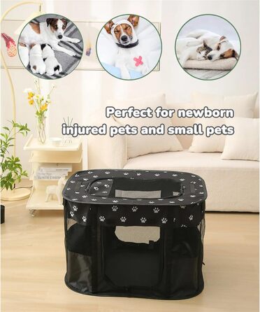 Portable Dog House Pet Pen 90x70x60cm - Foldable Pet Playpen, Crate, Kennel for Cats, Dogs, Puppies (Black)