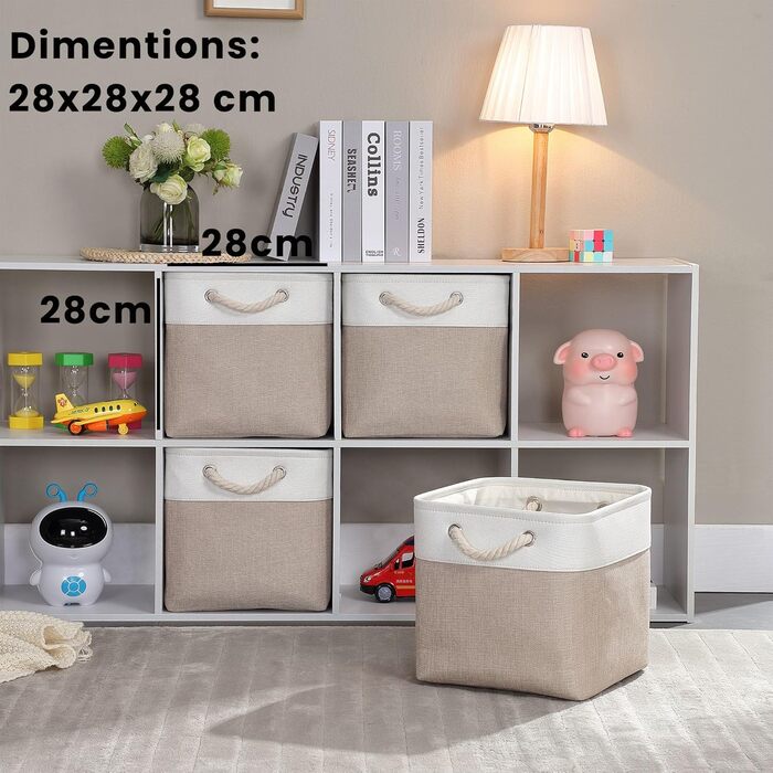 Mangata складна коробка для зберігання 30x30x30 см, текстильний кошик із ручкою для полиці, шафи та одягу, світло-кахі/білий, набір 3 шт.