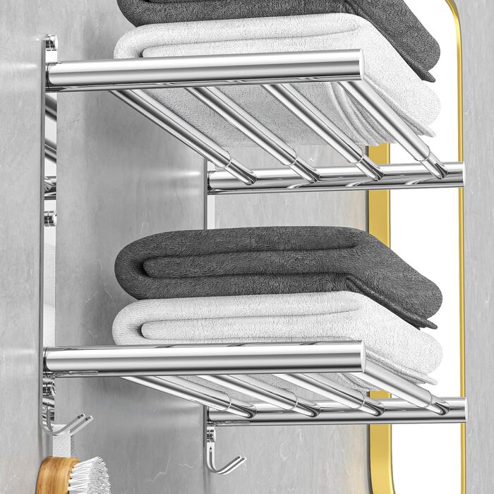 Adjustable 17-30 Inch Towel Bar for Bathroom Kitchen Towel Holder Dishcloth Hanger SUS304 Stainless Steel Wall Mount No Drill (Double Layer Towel Holder)