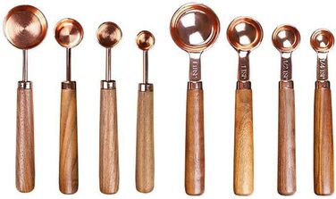 Wooden-handled measuring spoon, copper-coated, measuring cup, kitchen utensils, mixing scale, measuring spoon set