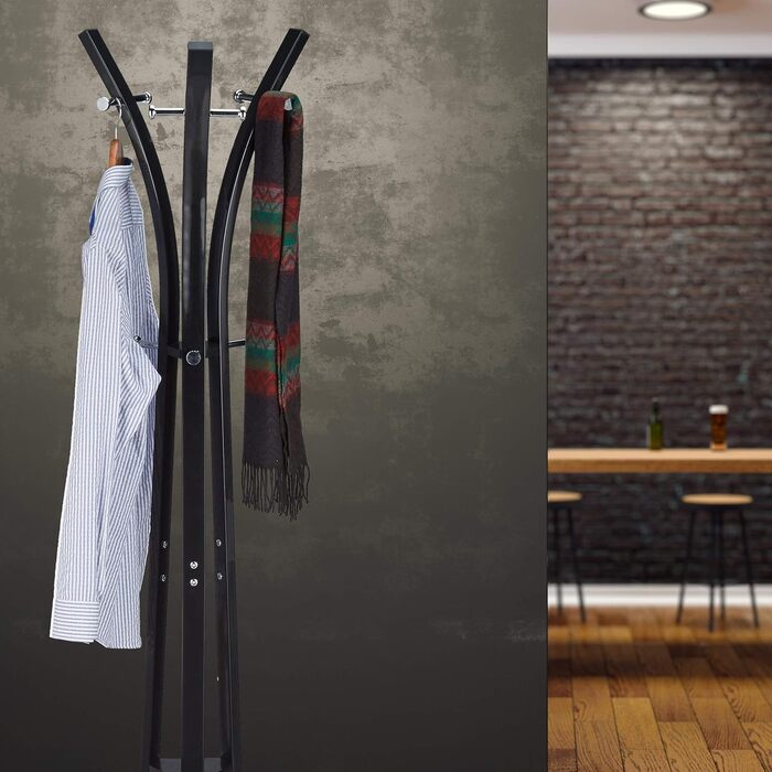 Relaxdays Coat Rack, Stable Standing Clothes Rack made of Metal for Jackets, 175 cm High Clothes Stand, Black
