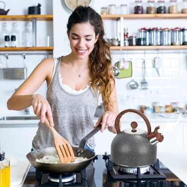 Чайник заварний 2.5L з нержавіючої сталі для всіх плит (індукція), сучасний з дерев'яною ручкою сірого кольору