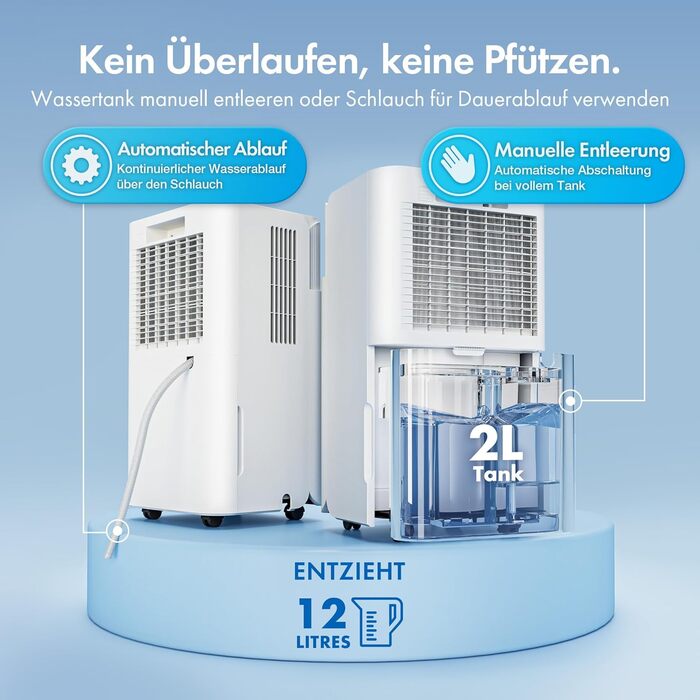 Електричний осушувач повітря VonHaus 20л/24г з Wi-Fi та додатком, для підвалу та приміщень до 20м², 41дБ, з режимом сну, таймером та зливом, сумісний з Alexa & Google Home