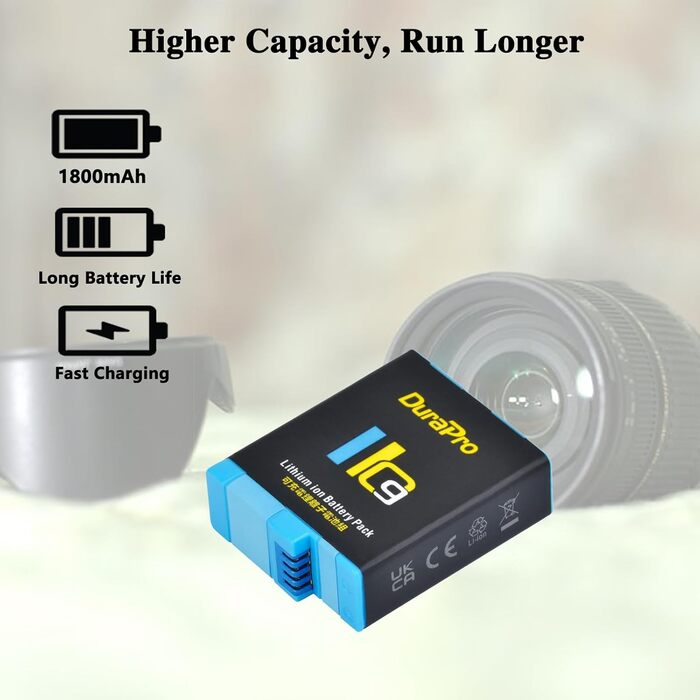 Акумулятор DuraPro 2X + LED зарядний пристрій 3-слоти USB Type-C для GoPro Hero 12/11/10/9 Black