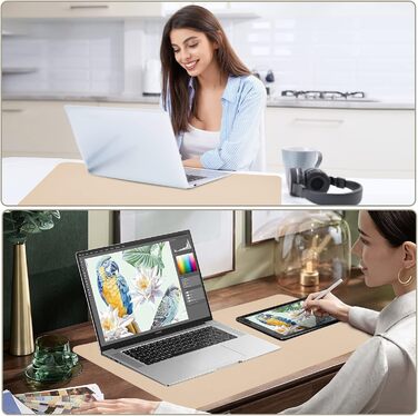 PINKCAT Килимок для миші та захист столу 80x40 см, PU-шкіра, двосторонній, зелено-блакитний (бежевий)